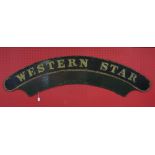 Replica full size GWR locomotive nameplate Western Star constructed from painted plywood and half