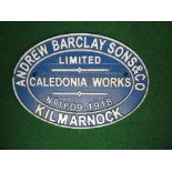 Cast iron builder plate for Andrew Barclay Sons & Co. Ltd, Caledonia Works, Kilmarnock No.