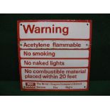Enamel red and white sign from BOC Warning No Smoking, No Naked Lights,