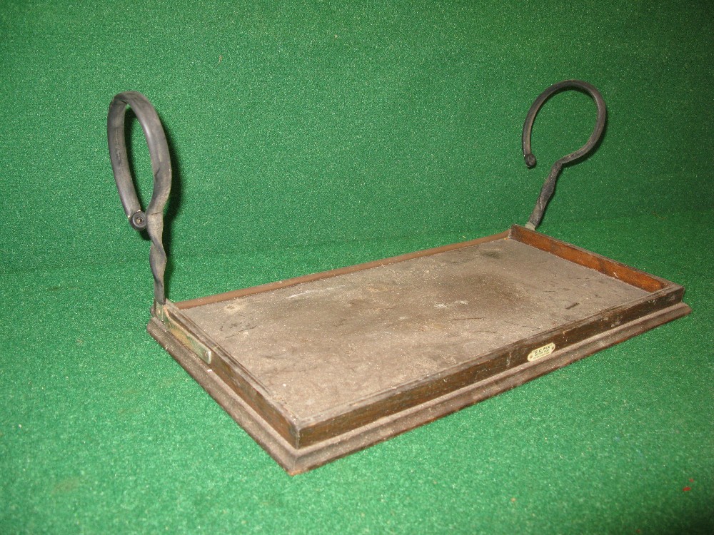 Oak tray for hanging onto vintage car doors, badged EC Fix Motor Tray,