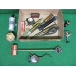 Box containing oil cans, small lamps,