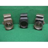 Three Raydot oil lamps for traction engines to comprise: two clear lensed with side mounting and