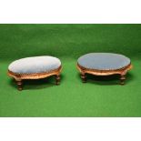 Pair of Victorian padded foot stools of oval form having carved frames,