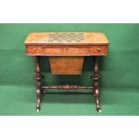 Victorian walnut games/work table having rectangular top with rounded corners and chess board