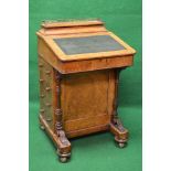 Victorian walnut Davenport desk having 3/4 raised gallery on a hinged lid opening to reveal