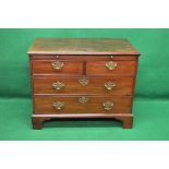 19th century mahogany chest of drawers having moulded top over a single brushing slide and two