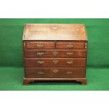 Georgian mahogany bureau having fall front opening to reveal inlaid fitted interior having central