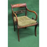 Regency elbow chair having scrolled arms over removable seat cushion,