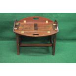 Reproduction oval butlers tray having four drop sides with pierced carrying handles,