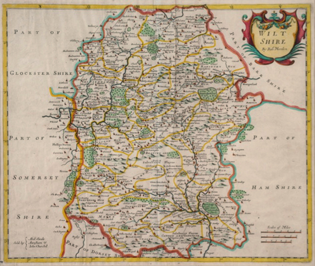 A Good Antique Map of Wiltshire c1685