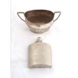 Silver plated sugar bowl and hipflask