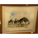 20th century Watercolour of an African Village Scene signed Philip Balcombe