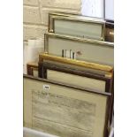 Group of Mixed Pictures and Prints including a Framed Legal Document dated 1837