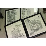 Four Framed and Glazed Black and White Radnedge Prints of Bristol Street Scenes