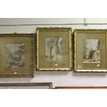 Three Early 19th century Ornate Gilt Framed and Glazed Watercolours of Continental Landscapes,