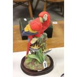 Andrea by Sadek Scarlet Macaw with wooden plinth and an original box