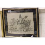 Framed and Glazed Pencil Drawing of Bird eating Fruit signed Florence