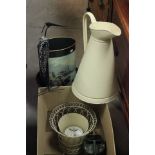 Group of Metalware including Enamel Jug, Toleware Paper Bin and Two Other Paper Biins, Watering Can,