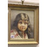 Watercolour Portrait of a Girl with Dark Hair signed A J Bunster