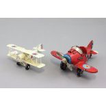 Two tin plate model Airplanes including a Biplane