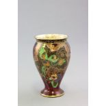 Art Deco Small Crown Devon Red Lustre Vase decorated with a parrot