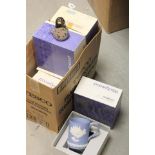 Five Boxed Wedgwood Jasperware Christmas Mugs another Boxed Wedgwood Mug and a Mdina Bird