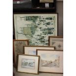 Framed and Glazed Lowry Print, Three Framed and Glazed Prints of Marlborough and Two Framed Glazed
