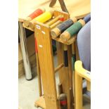 Croquet Set on Pine Stand with Four Mallets and Balls