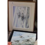 Four Watercolours of Bi-Planes including Hanker Hart, Two by Phil May and one signed Aiken