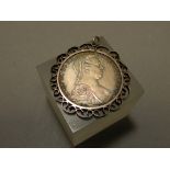 Silver Marie Theresa Thaler Coin mounted as a pendant