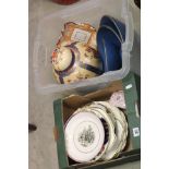 Mixed Lot of Ceramics including 19th century Plates, Ginger Jar & Lid. Three Blue Glazed Pottery