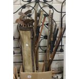 Collection of Vintage Hickory Shaft Golf Clubs in Bag