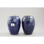 Pair of Royal Doulton Blue Glazed Stoneware Vases with applied pale blue flower head decoration