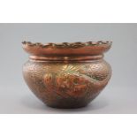 Copper Jardiniere with embossed decoration of fish