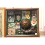 Framed and Glazed Diorama with Vintage Style Football Items