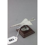 White Metal Model of Concorde on Plinth