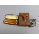 Leather Cased Map Lens and a Cased Cheroot Holder