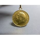 George V Full Sovereign 1914 set as a pendant