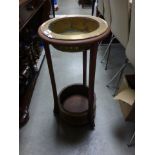 Wooden & brass bound Jardinière & stand, possible stick stand