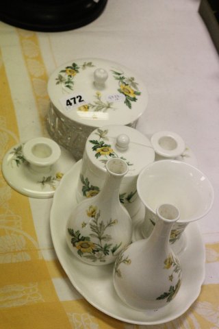 Wedgwood 'Golden Glory' dressing table set including a powder jar