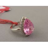 Silver CZ & Pink Sapphire style dress ring