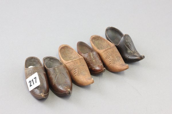 Collection of Six Continental Carved Wooden Shoes