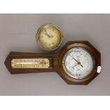 Brirtish (Smiths MA) 1930's working mechanical car clock plus an oak cased barometer