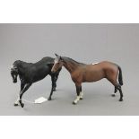 Beswick Matt Black horse & a Beswick Matt Brown horse (af)