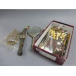 Quantity of costume jewellery, silver platted cutlery, silver mirror, Arabic knife etc