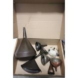 Eight Vintage Funnels including Two Copper