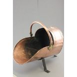 Hammered Copper Coal Scuttle on Wrought Iron Feet