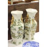 Pair of large Chinese style vases decorated with village and mountain scenes