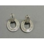 Pair of Silver & CZ large hoop earrings