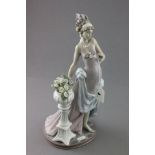 Lladro figure of lady standing by jardiniere impressed 5377